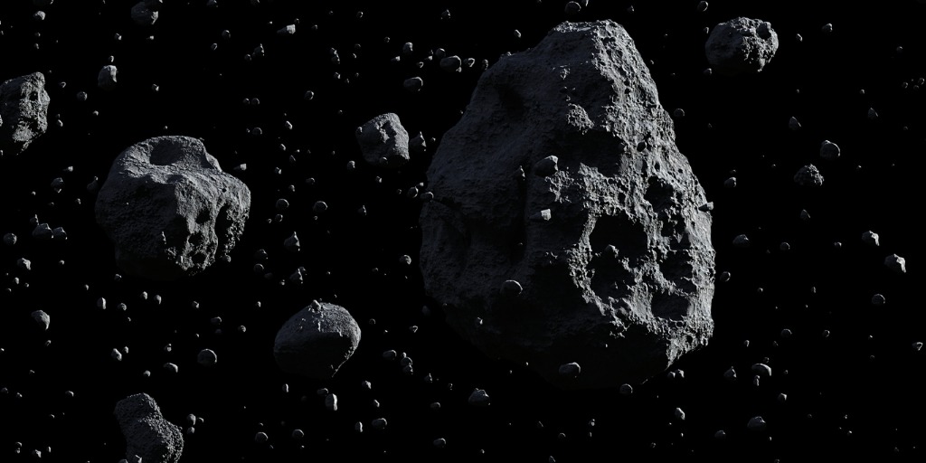 Asteroides en el espacio.